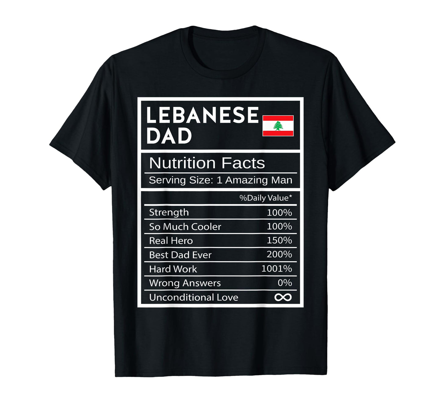 Lebanese Dad Nutrition Facts National Pride Gift For Dad T-Shirt