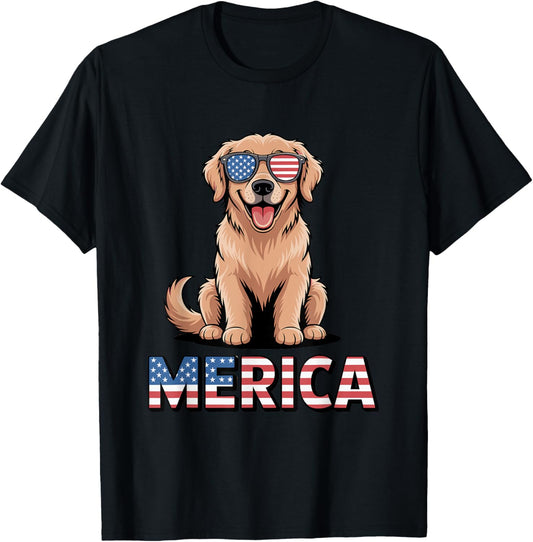 Patriotic Golden Retriever 4th of July Merica Dog Lover T-Shirt