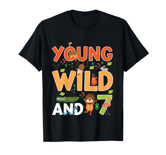 Kids 7 year old wild zoo theme birthday animals safari jungle boy T-Shirt
