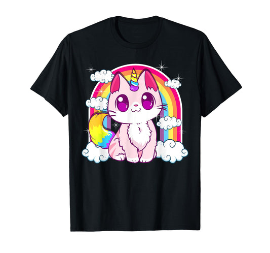 Cute Unicorn Cat Adorable Smiling Rainbow Kitty T-Shirt