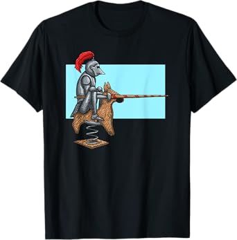 Toy medieval knight funny European on a horse in steel armor T-Shirt