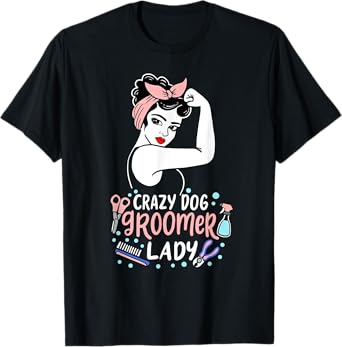 Cute Dog Groomer Lady Funny Puppy Stylist T-Shirt