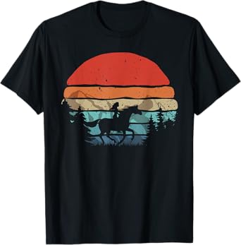 Retro Horse Riding Cowgirl Mountains Sunset Vintage T-Shirt