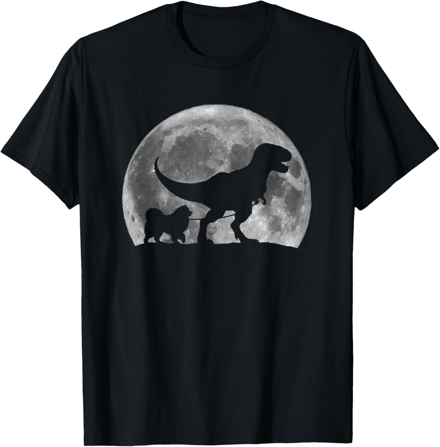 T Rex Walking a Dog Funny Samoyed Lovers Moon Halloween T-Shirt