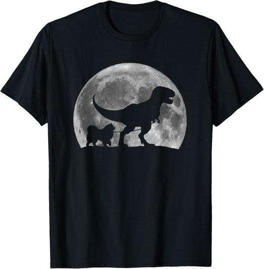 T Rex Walking a Dog Funny Samoyed Lovers Moon Halloween T-Shirt