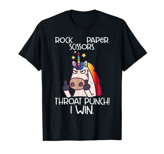 Rock Paper Scissors Throat Punch I Win Funny Unicorn Shirt T-Shirt