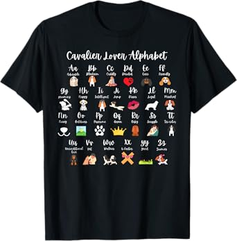 Funny Cavalier King Charles Spaniel Dog Cavalier Alphabet T-Shirt