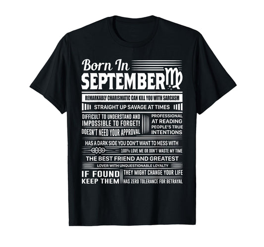 Born In September Virgo Funny Birthday Gift T-Shirt