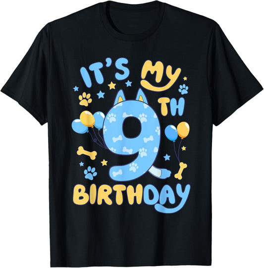 Kids 9th Birthday Boy Girl Dog Birthday Party 9 Years Old T-Shirt