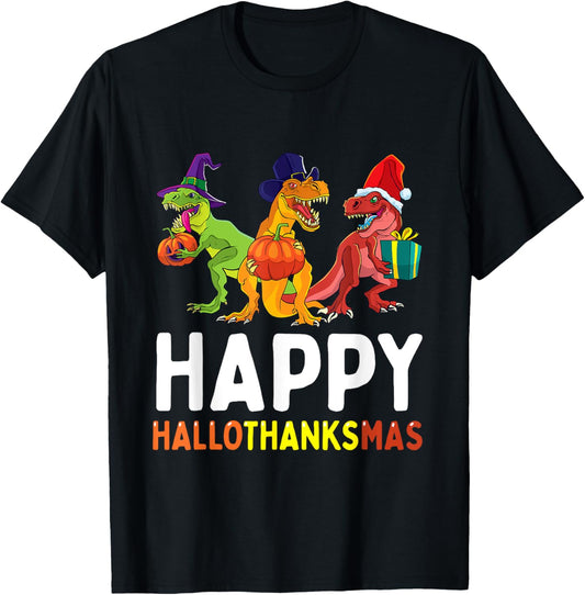 Dinosaur Halloween Thanksgiving Christmas HalloThanksMas T-Shirt