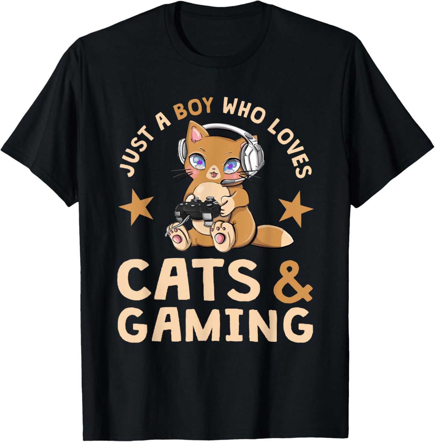 Just A Boy Who Loves Cats And Gaming Cute Gamer Cat T-Shirt
