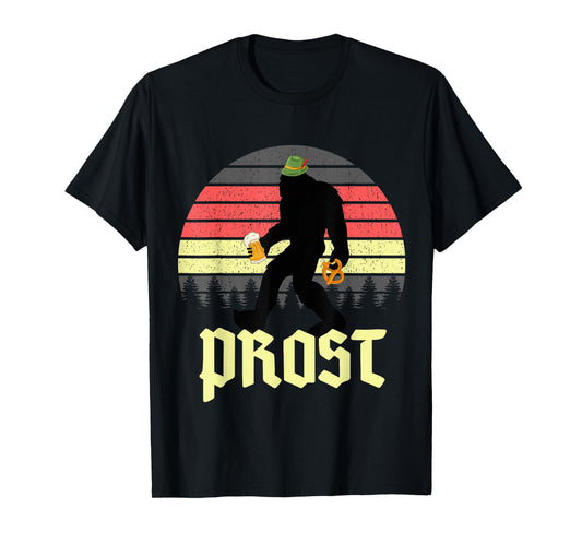 Vintage Funny Bigfoot Drinking Beer German Oktoberfest Prost T-Shirt