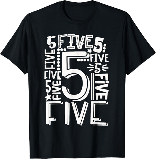 Typography 5 Year Old Gifts 5th Birthday Boy Girl T-Shirt