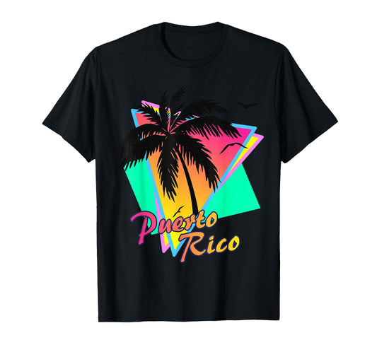 Puerto Rico 80s Tropical Summer Beach Palm Tree Sunset Men Women Kids T-Shirt