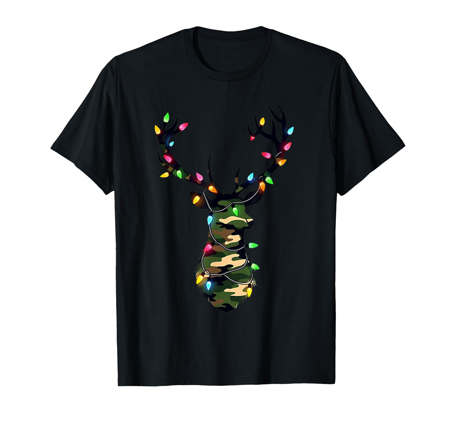 Christmas Holiday Camo Deer Hunting Reindeer Xmas Lights T-Shirt