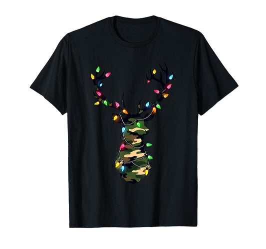 Christmas Holiday Camo Deer Hunting Reindeer Xmas Lights T-Shirt