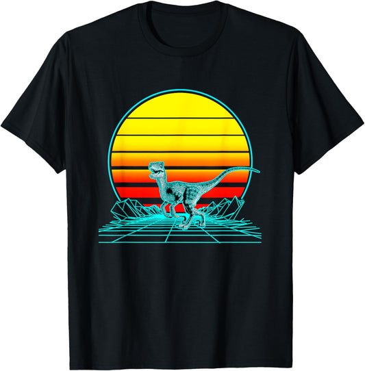 Retro Vintage Sunset Velociraptor T-Shirt