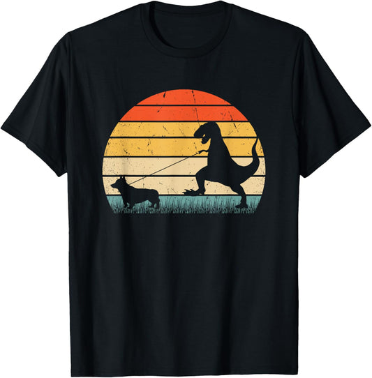 Dinosaur Corgi Dog Breed Silhouette Vintage Funny Boys Kids T-Shirt