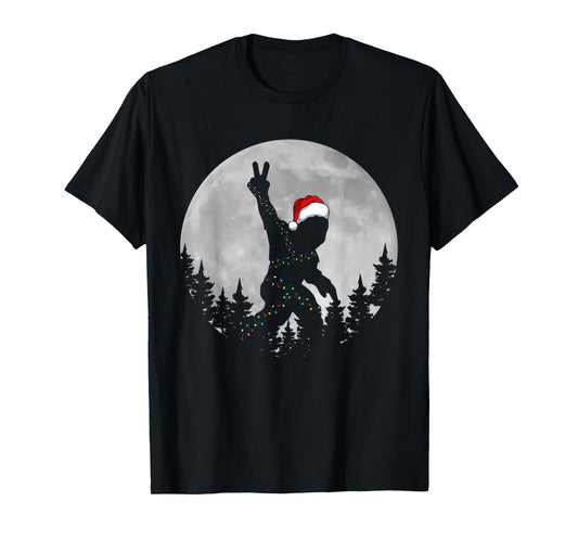 Bigfoot Santa Christmas Tree Lights Funny Xmas Sasquatch T-Shirt