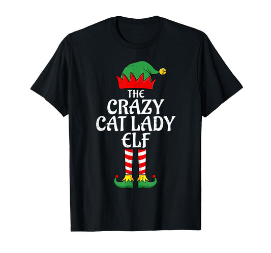 The Crazy Cat Lady Elf Christmas Family Matching Xmas Funny T-Shirt