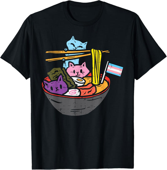 Transgender Flag Cats Ramen Anime LGBT Trans Pride Stuff T-Shirt