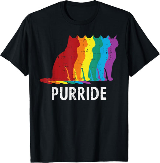 Gay Pride Month Purride Cats LGBTQ Ally Rainbow Men Women T-Shirt