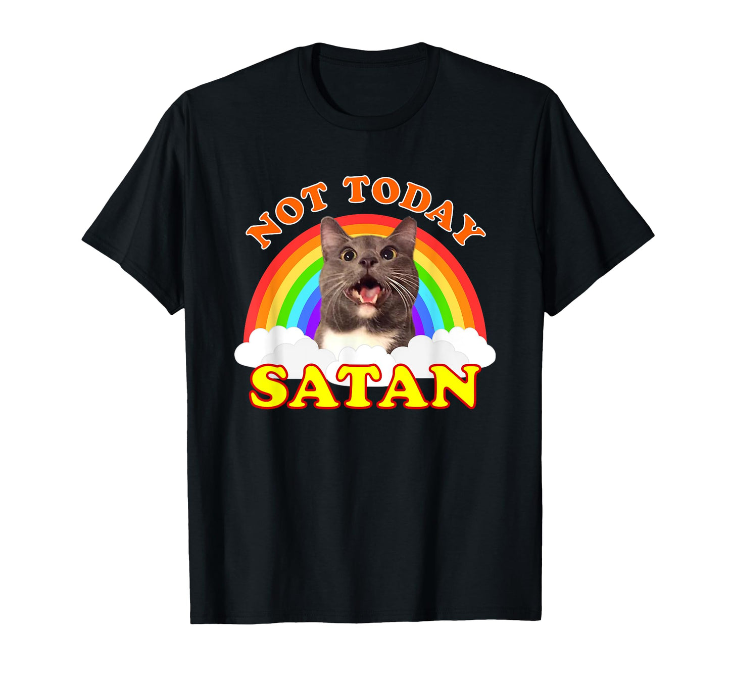 Not Today Satan Funny Rainbow Cat Meme Men Women Girls Kids T-Shirt