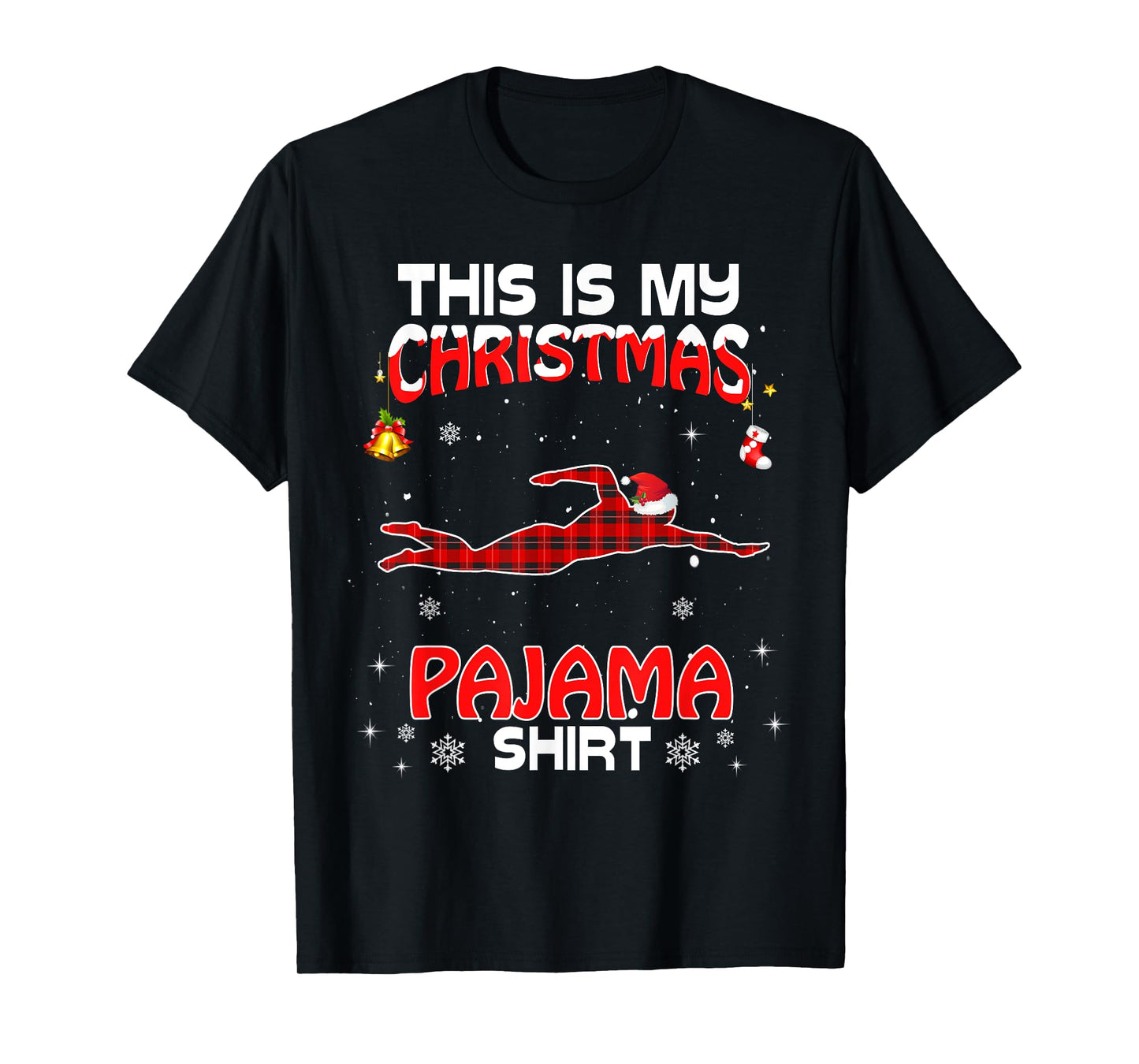 This Is My Christmas Pajama Shirt Red Plaid Swimming Xmas T-Shirt