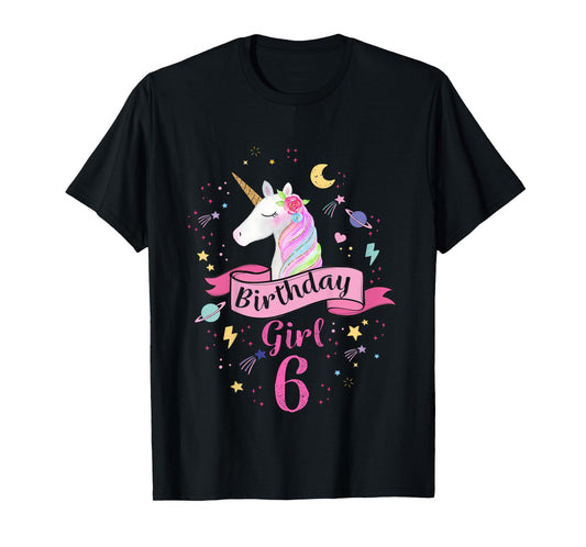 Kids 6th Birthday Girl Unicorn 6 Year Old Birthday Girl T-Shirt