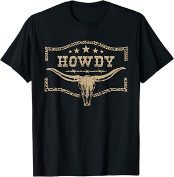 Vintage Howdy Name Bull Skull Country Cowboy Western Graphic T-Shirt