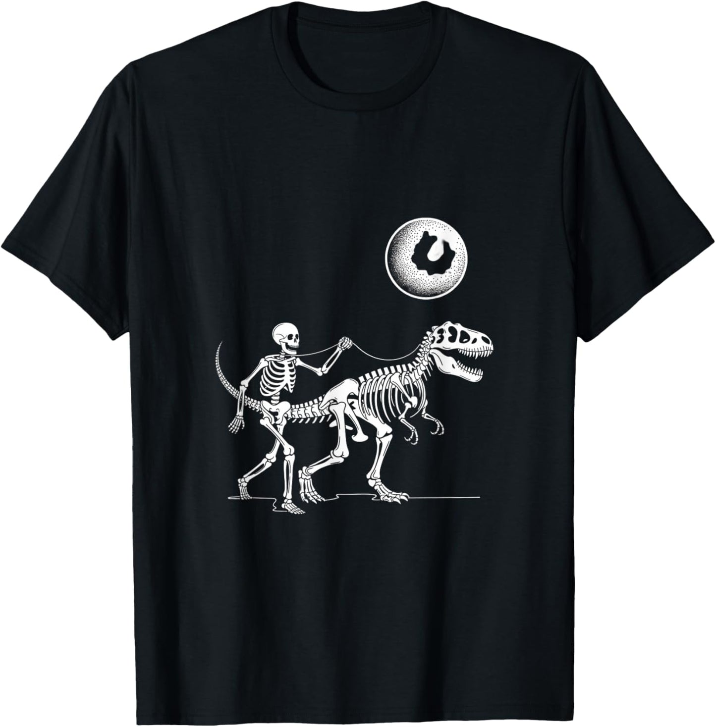 Skeleton Riding Dinosaur T Rex Halloween Moon Chase Scene T-Shirt