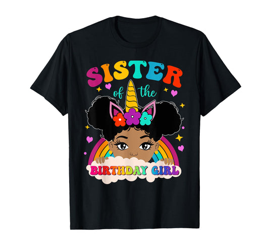 Sister of The Birthday Girl Rainbow Afro Melanin Unicorn T-Shirt