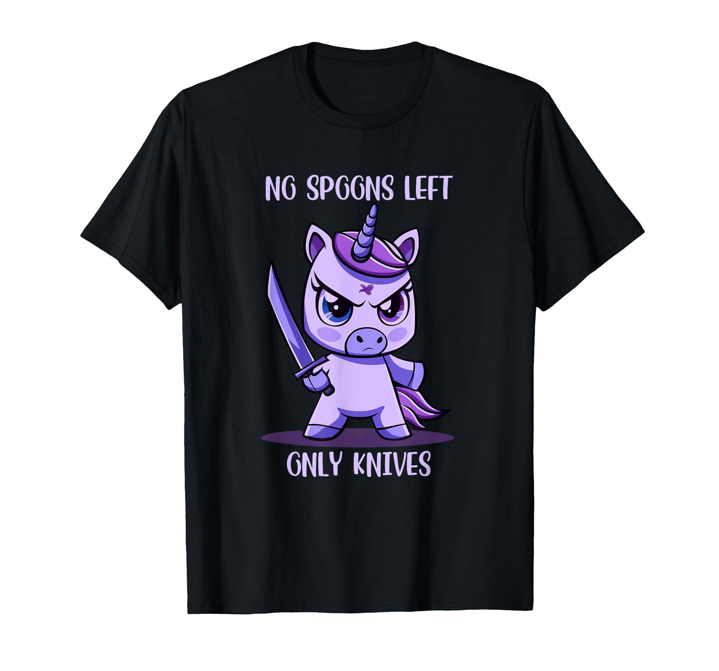 Stabby Cute Unicorn No Spoons Left Only Knives Fibro Lupus T-Shirt
