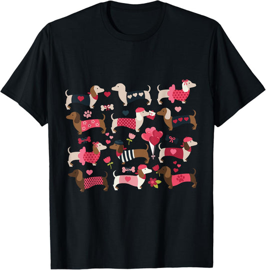 Doxie in Dog Dress Valentines Weiner Dachshund T-Shirt