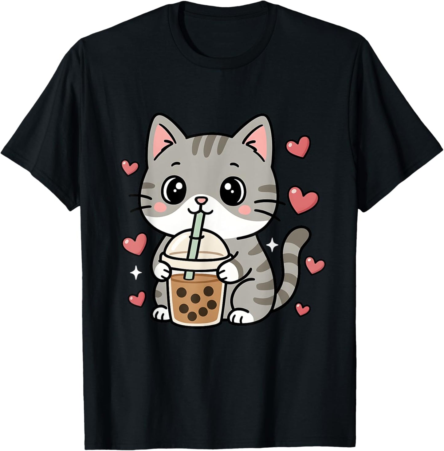 Cute Grey Cat Boba Tea Bubble Tea Anime Kawaii Neko Women T-Shirt