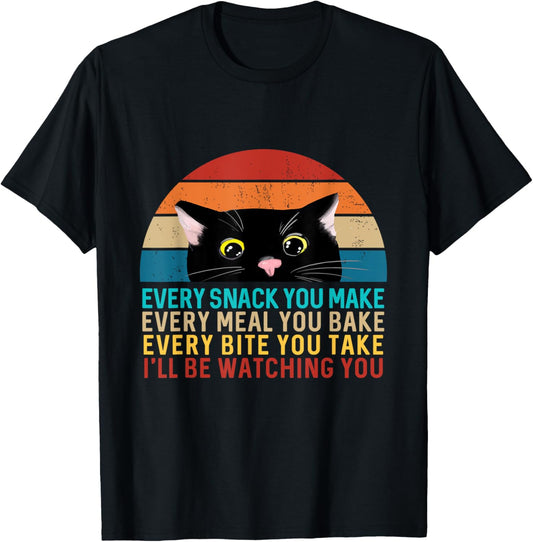 Black Cat Themed Every Snack You Make Retro Peeking Cat T-Shirt