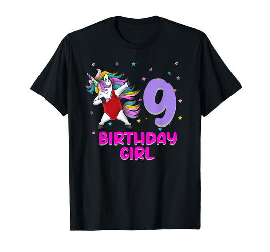 Unicorn Swimsuit 9th Birthday Girl Love Funny 9 Years Old T-Shirt