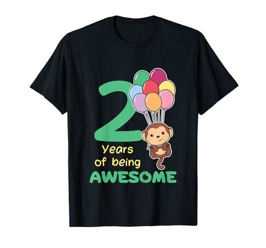 Monkey 2nd Birthday For Kids Two Year Old Monkey T-Shirt