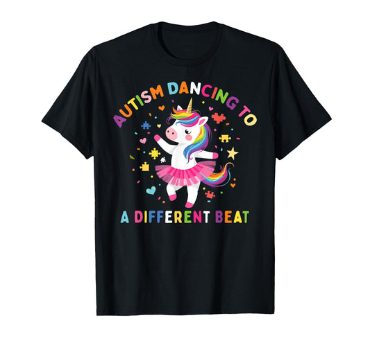 Autism Dancing To Be A Different Beat Unicorn Puzzle Piece T-Shirt