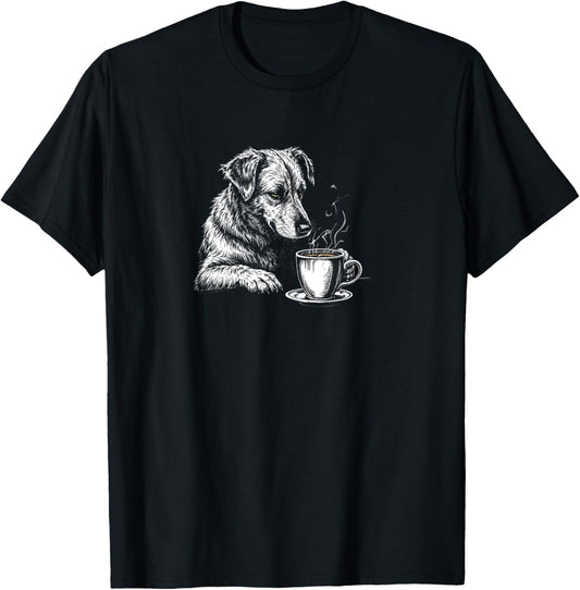 Cute Dog Drinking Coffee, Simple Dog Illustration T-Shirt