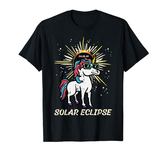 Unicorn Solar Eclipse 2024 Totality April 8 Women Men Kids T-Shirt