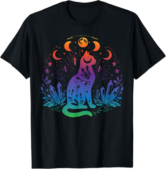 Gay Pride Month Cat Moon Phases LGBTQ Ally Rainbow Men Women T-Shirt