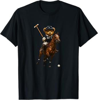 Cool Teddy Bear Playing Horse Polo Game Illustration Graphic T-Shirt
