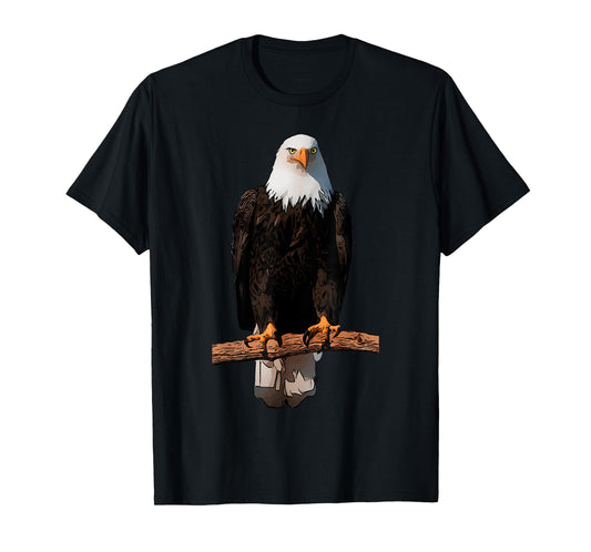 American Bald Eagle Illustration on Branch T-Shirt for Women Kids Men