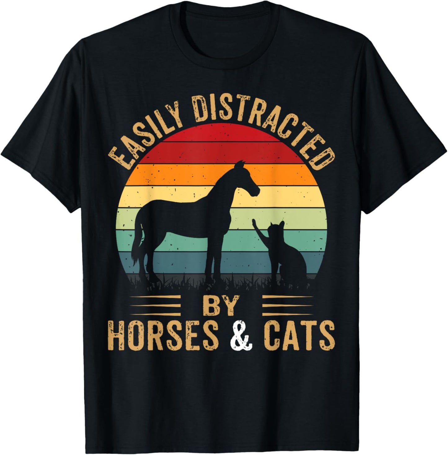 Easily Distracted By Horse And Cats Shirt Horse Riding Girls T-Shirt