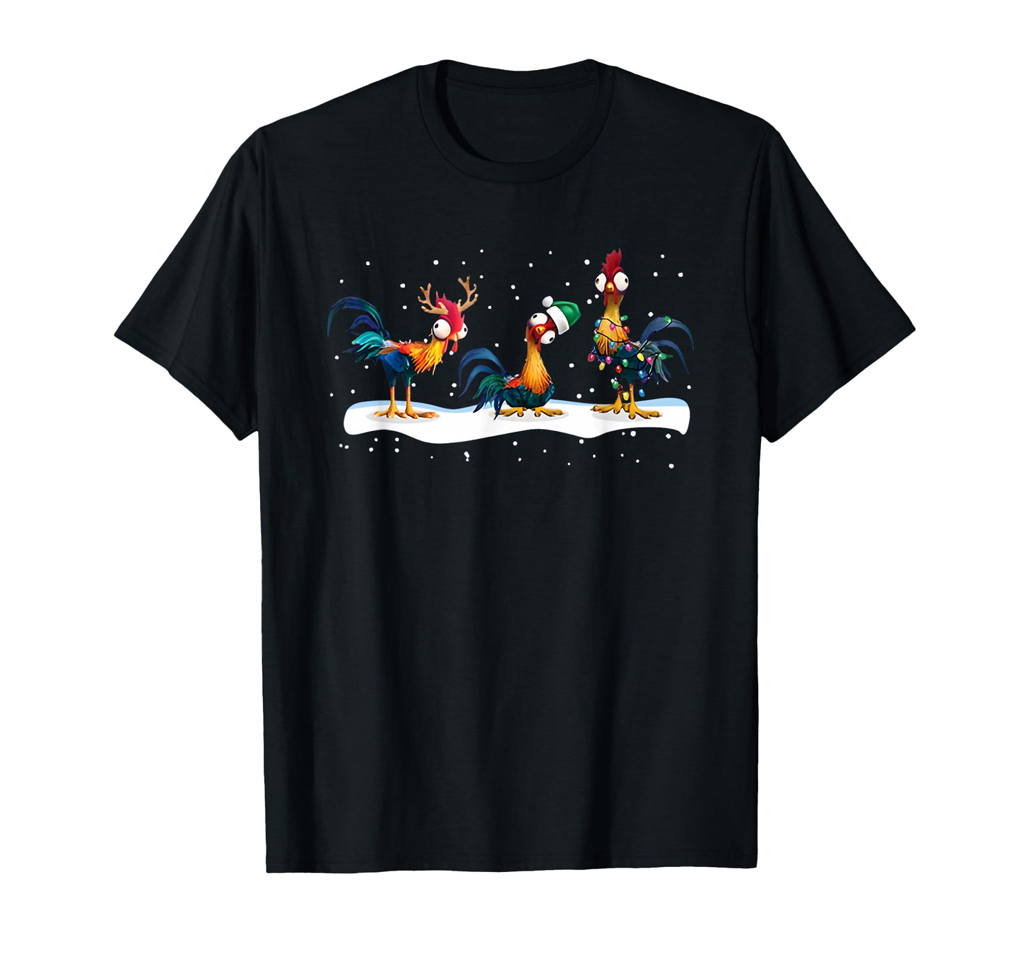 Hei Hei Chicken Christmas T-Shirt - Unisex, Black, Short Sleeve, Small
