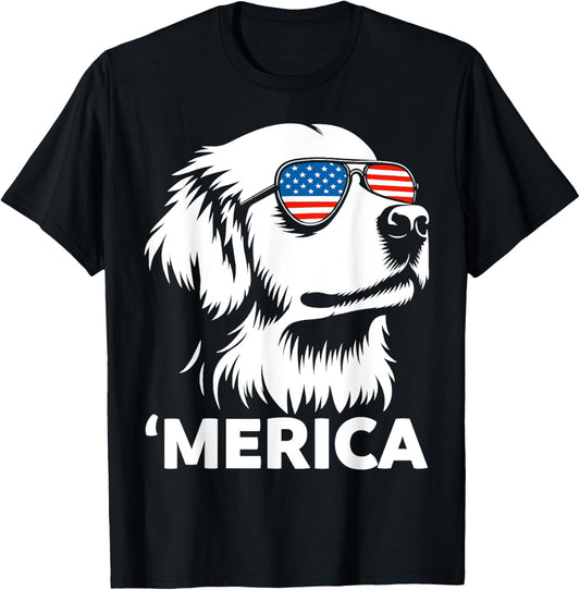 Patriotic Dog 'Merica Design for 4th of July Fun T-Shirt