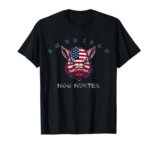 American Hog Hunter Wild Razorback Boar Hunting USA Flag Art T-Shirt