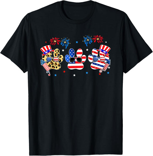 Vintage USA Flag 4th Of July Paw Print Patriotic Dog Lover T-Shirt