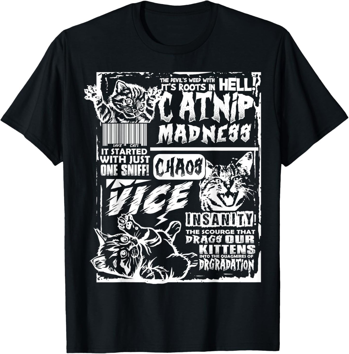 Catnip Madness Funny Cat Gifts For Cat Lover Cat Dad Cat Mom T-Shirt, Small, Black
